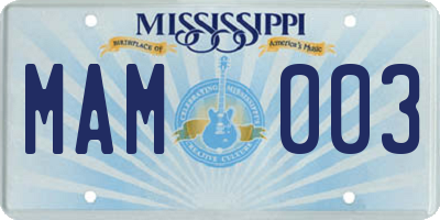 MS license plate MAM003