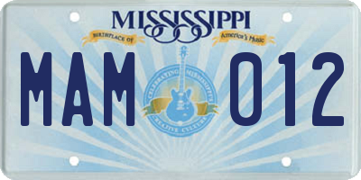 MS license plate MAM012