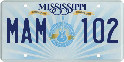 MS license plate MAM102
