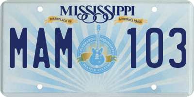 MS license plate MAM103