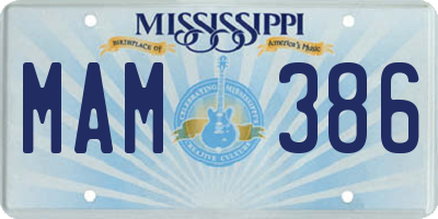 MS license plate MAM386