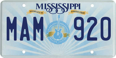 MS license plate MAM920