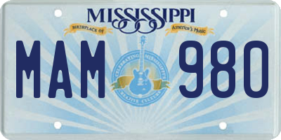 MS license plate MAM980