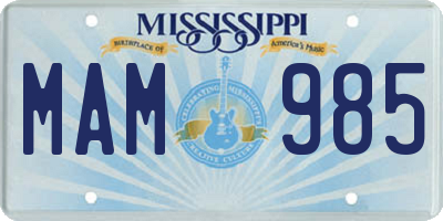 MS license plate MAM985