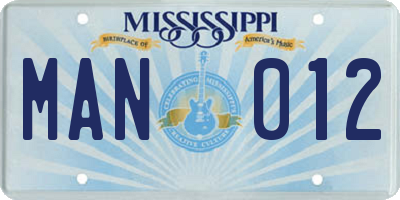 MS license plate MAN012
