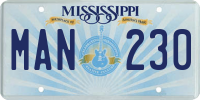 MS license plate MAN230