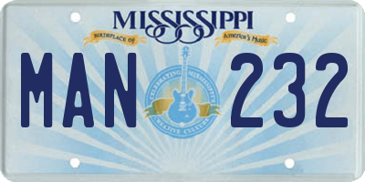 MS license plate MAN232