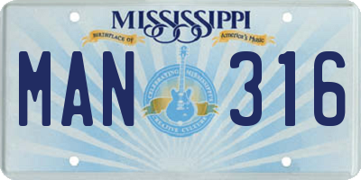 MS license plate MAN316