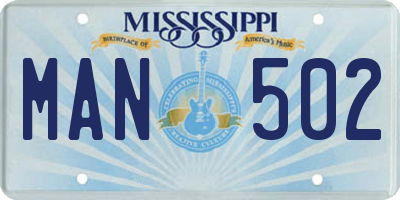MS license plate MAN502