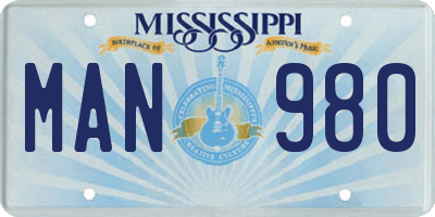 MS license plate MAN980