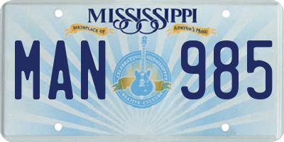 MS license plate MAN985