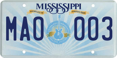 MS license plate MAO003