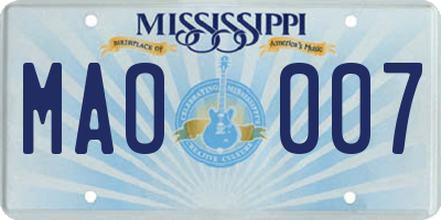 MS license plate MAO007
