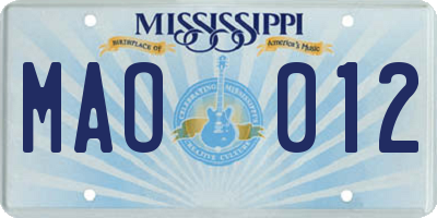 MS license plate MAO012