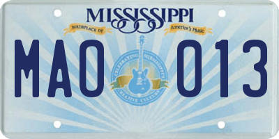 MS license plate MAO013