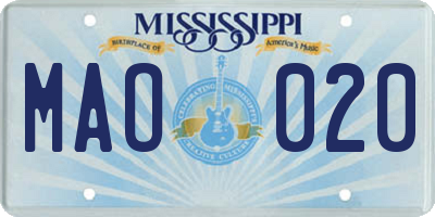 MS license plate MAO020