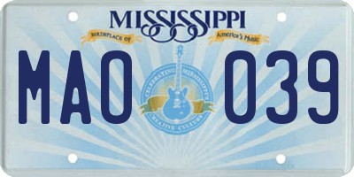 MS license plate MAO039