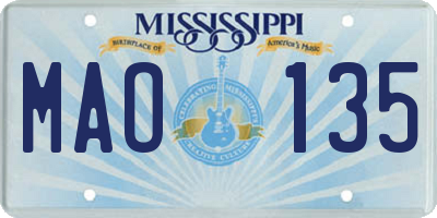 MS license plate MAO135