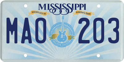 MS license plate MAO203