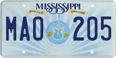 MS license plate MAO205