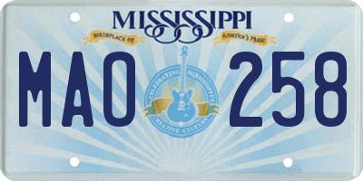 MS license plate MAO258