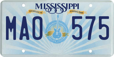 MS license plate MAO575
