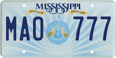 MS license plate MAO777