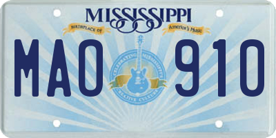 MS license plate MAO910