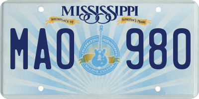 MS license plate MAO980