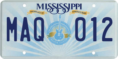 MS license plate MAQ012