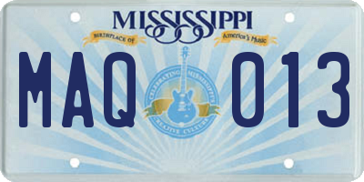 MS license plate MAQ013