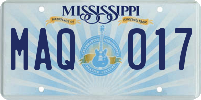 MS license plate MAQ017