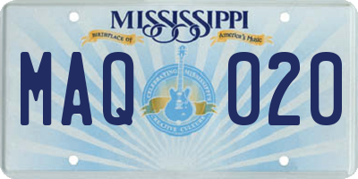 MS license plate MAQ020