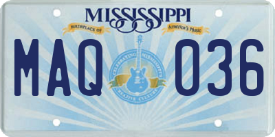 MS license plate MAQ036