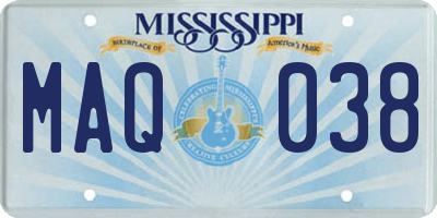 MS license plate MAQ038