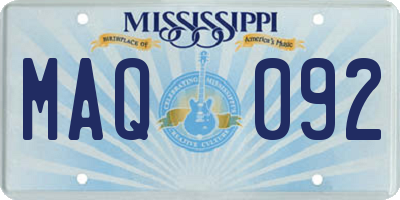 MS license plate MAQ092