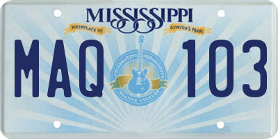 MS license plate MAQ103