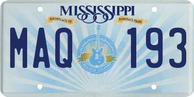 MS license plate MAQ193