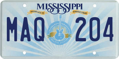 MS license plate MAQ204