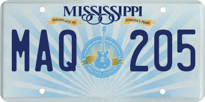 MS license plate MAQ205