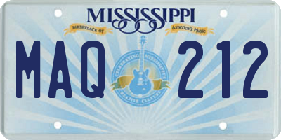 MS license plate MAQ212