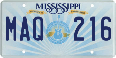 MS license plate MAQ216
