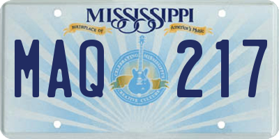 MS license plate MAQ217