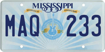MS license plate MAQ233