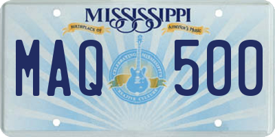 MS license plate MAQ500