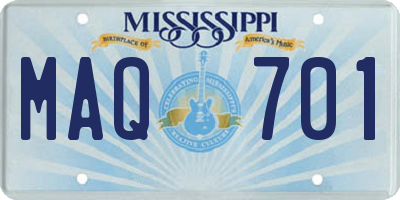 MS license plate MAQ701