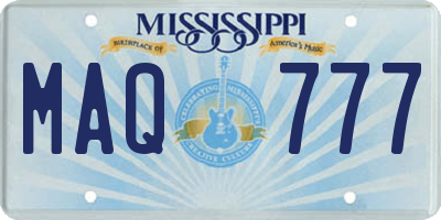 MS license plate MAQ777