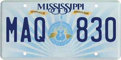 MS license plate MAQ830