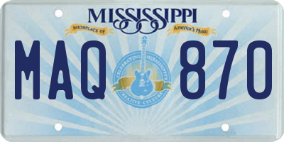 MS license plate MAQ870