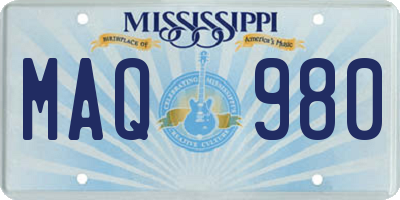 MS license plate MAQ980